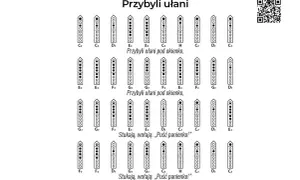 Przybyli ułani tekst z zapisem nutowym na flet prosty. Pokazuje, jak zagrać melodię "Przybyli ułani pod okienko".