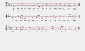 Nuty z tekstem "Einigkeit und Recht und Freiheit für das deutsche Vaterland!", fragment hymnu 3 Rzeszy.