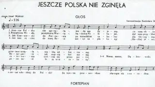 Jeszcze Polska nie zginęła" - nuty i tekst pieśni patriotycznej. W tle fortepian.