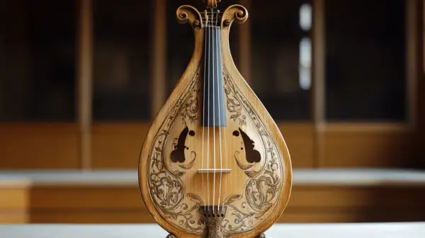Drewniane instrumenty ludowe z misternymi zdobieniami, gotowe do wydobycia pięknych melodii.